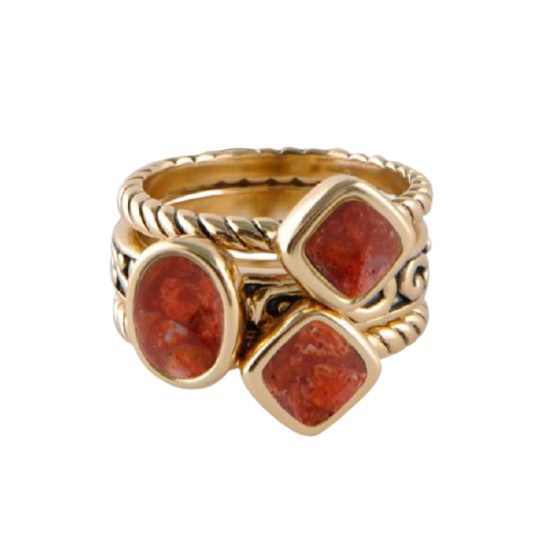 Barse Multi-Shape Orange Sponge Coral Trio Ring