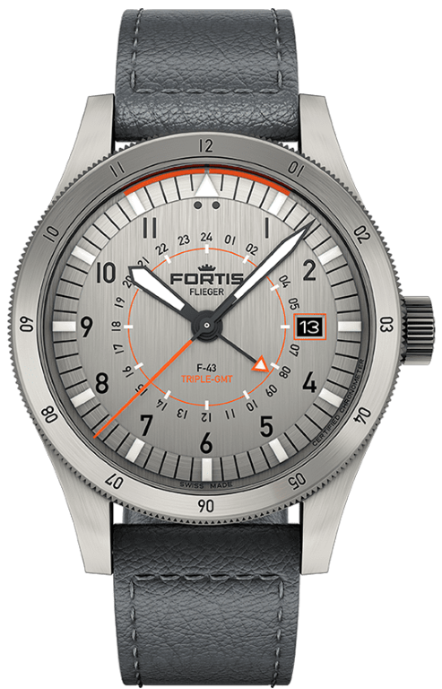 Fortis Flieger F 43 Triple GMT Titanium Orange SeriousWatches