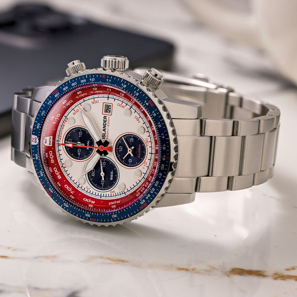 Islander Watch Calverton Flight Chronograph Alarm White #ISL-324
