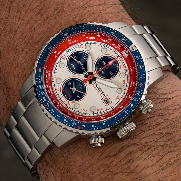 Islander Watch Calverton Flight Chronograph Alarm White #ISL-324