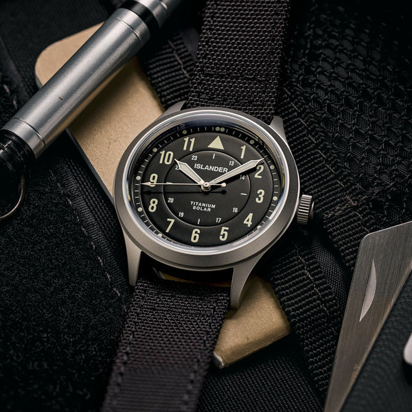 Islander Watch Babylon Titanium Solar Field Watch Black Dial #ISL-333
