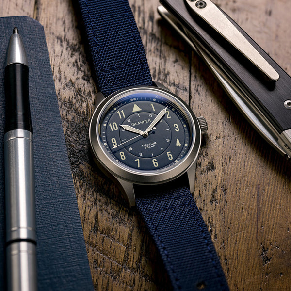 Islander Watch Babylon Titanium Solar Field Watch Blue Dial #ISL-334
