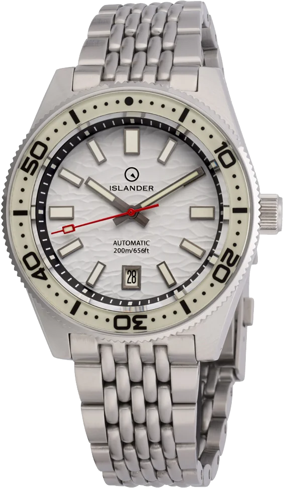Islander Watch Northport Hi-Beat Automatic White Ripple Dial #ISL-360