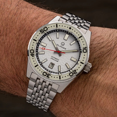 Islander Watch Northport Hi-Beat Automatic White Ripple Dial #ISL-360
