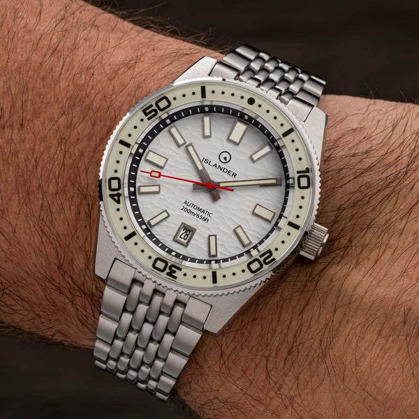 Islander Watch Northport Hi-Beat Automatic White Ripple Dial #ISL-360