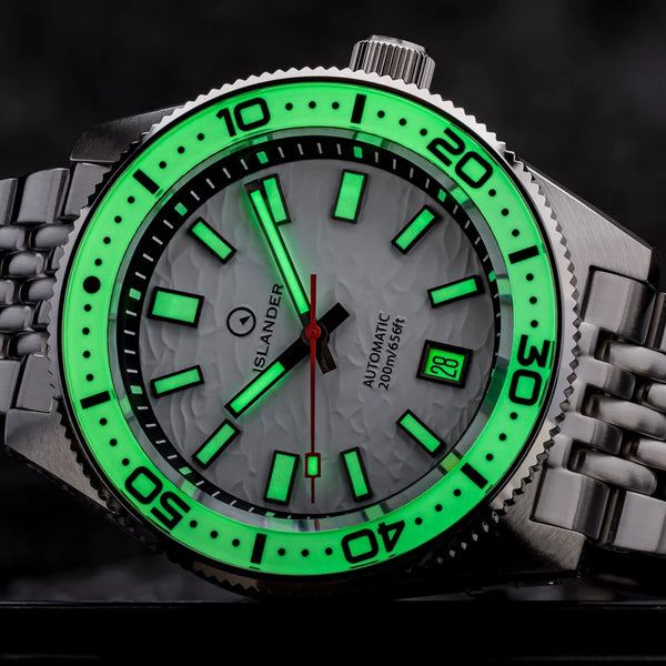 Islander Watch Northport Hi-Beat Automatic White Ripple Dial #ISL-360
