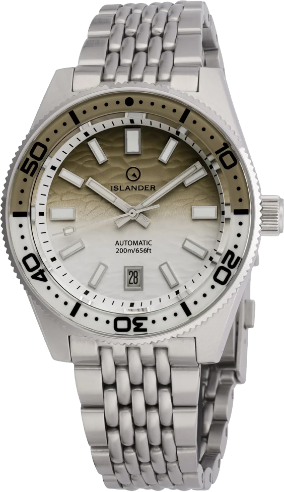 Islander Watch Northport Hi-Beat Automatic Kahki to White Ripple Dial #ISL-361