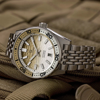 Islander Watch Northport Hi-Beat Automatic Kahki to White Ripple Dial #ISL-361