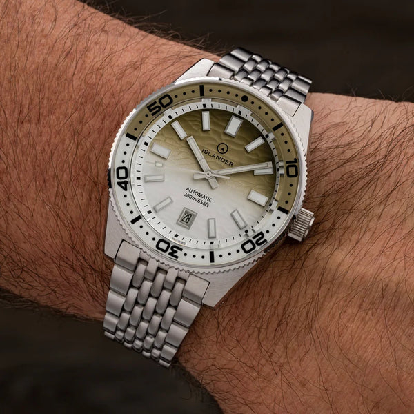 Islander Watch Northport Hi-Beat Automatic Kahki to White Ripple Dial #ISL-361