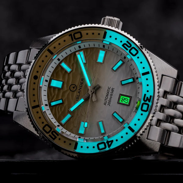 Islander Watch Northport Hi-Beat Automatic Kahki to White Ripple Dial #ISL-361