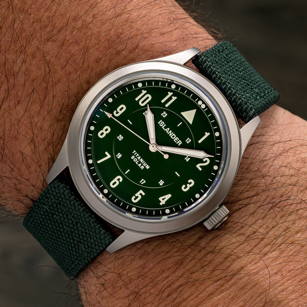 Islander Watch Babylon Titanium Solar Field Watch Olive Dial #ISL-335