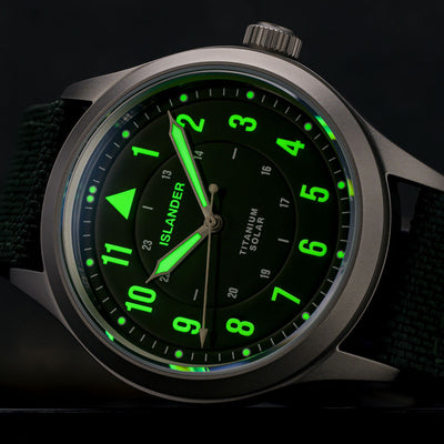 Islander Watch Babylon Titanium Solar Field Watch Olive Dial #ISL-335
