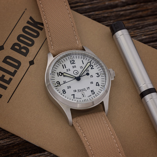 Islander Watch Mitchel "DAY-T" Automatic Field Watch White Dial #ISL-129