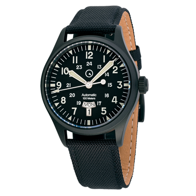 Islander Watch Mitchel "DAY-T" Automatic DLC Field Watch Black Dial #ISL-187