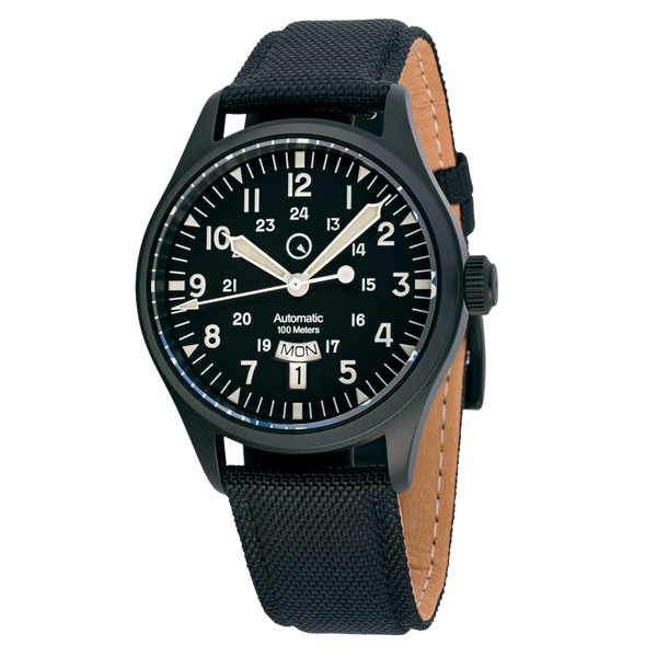 Islander Watch Mitchel "DAY-T" Automatic DLC Field Watch Black Dial #ISL-187