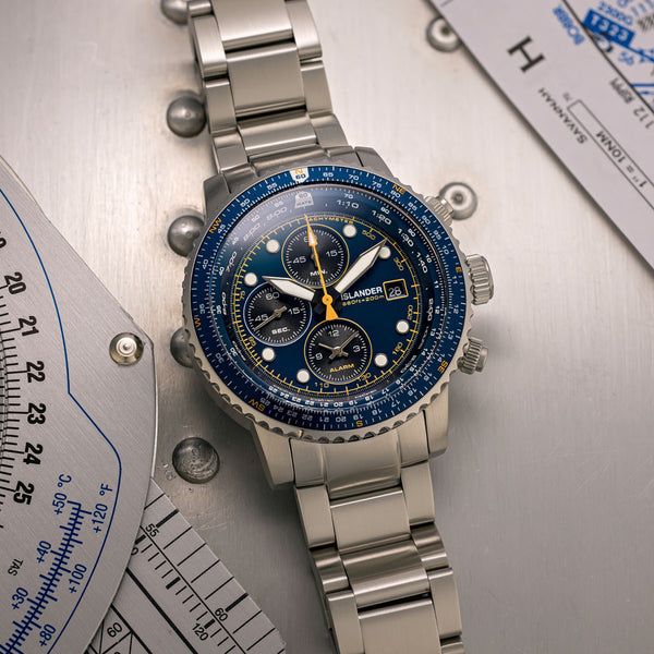 Islander Watch Calverton Flight Chronograph Alarm Blue Dial #ISL-283