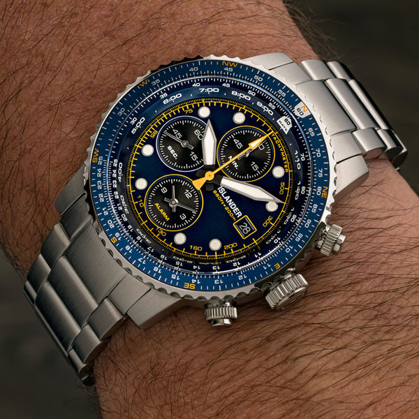 Islander Watch Calverton Flight Chronograph Alarm Blue Dial #ISL-283