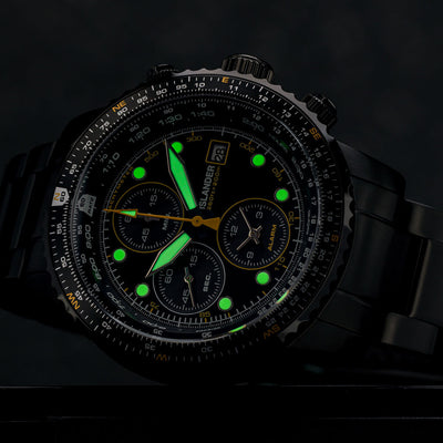 Islander Watch Calverton Flight Chronograph Alarm IP Black #ISL-326