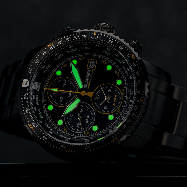Islander Watch Calverton Flight Chronograph Alarm IP Black #ISL-326