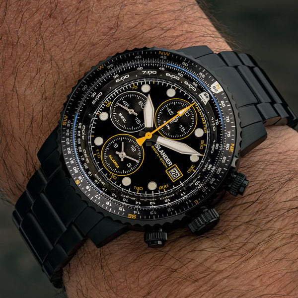 Islander Watch Calverton Flight Chronograph Alarm IP Black #ISL-326