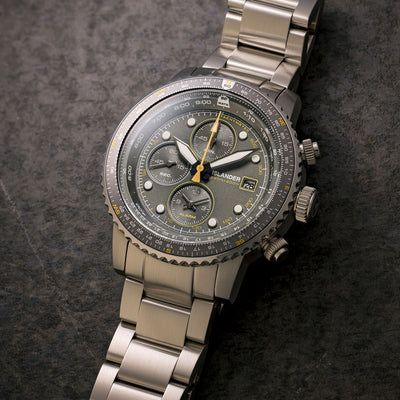 Islander Watch Calverton Flight Chronograph Alarm Grey Dial #ISL-325