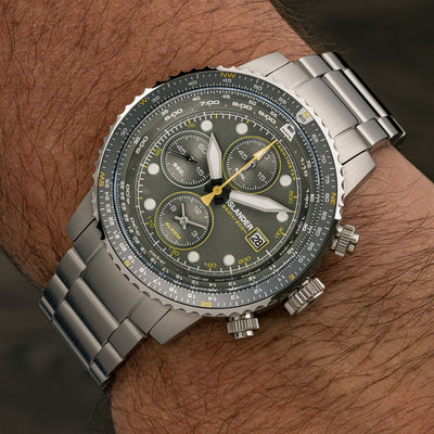 Islander Watch Calverton Flight Chronograph Alarm Grey Dial #ISL-325