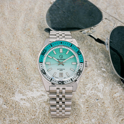 Islander Watch Northport Hi-Beat Automatic Seafoam Green and White Ripple Dial #ISL-155