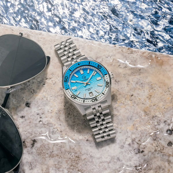 Islander Watch Northport Hi-Beat Automatic Blue and White Ripple Dial #ISL-195