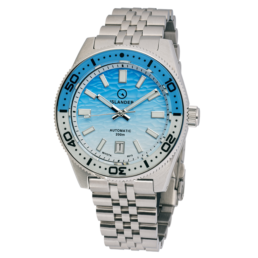 Islander Watch Northport Hi-Beat Automatic Blue and White Ripple Dial #ISL-195