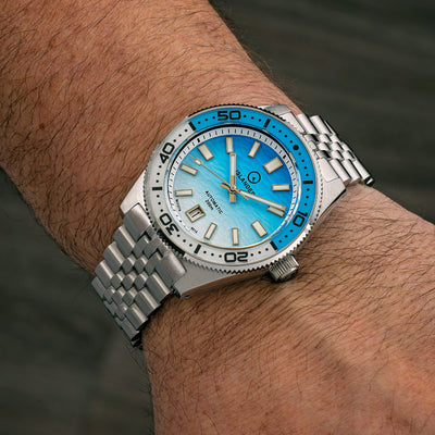 Islander Watch Northport Hi-Beat Automatic Blue and White Ripple Dial #ISL-195