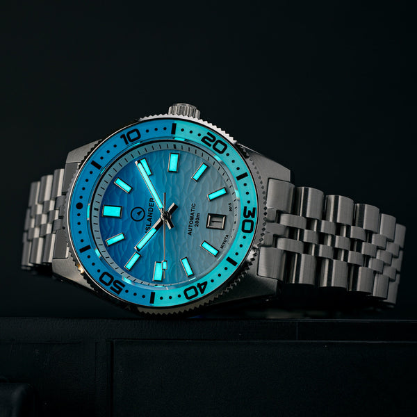 Islander Watch Northport Hi-Beat Automatic Blue and White Ripple Dial #ISL-195