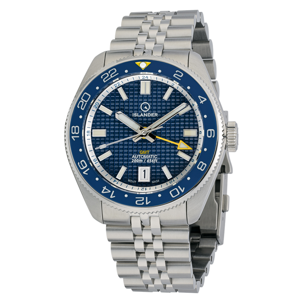 Islander Watch Automatic GMT Blue Waffle Dial #ISL-214