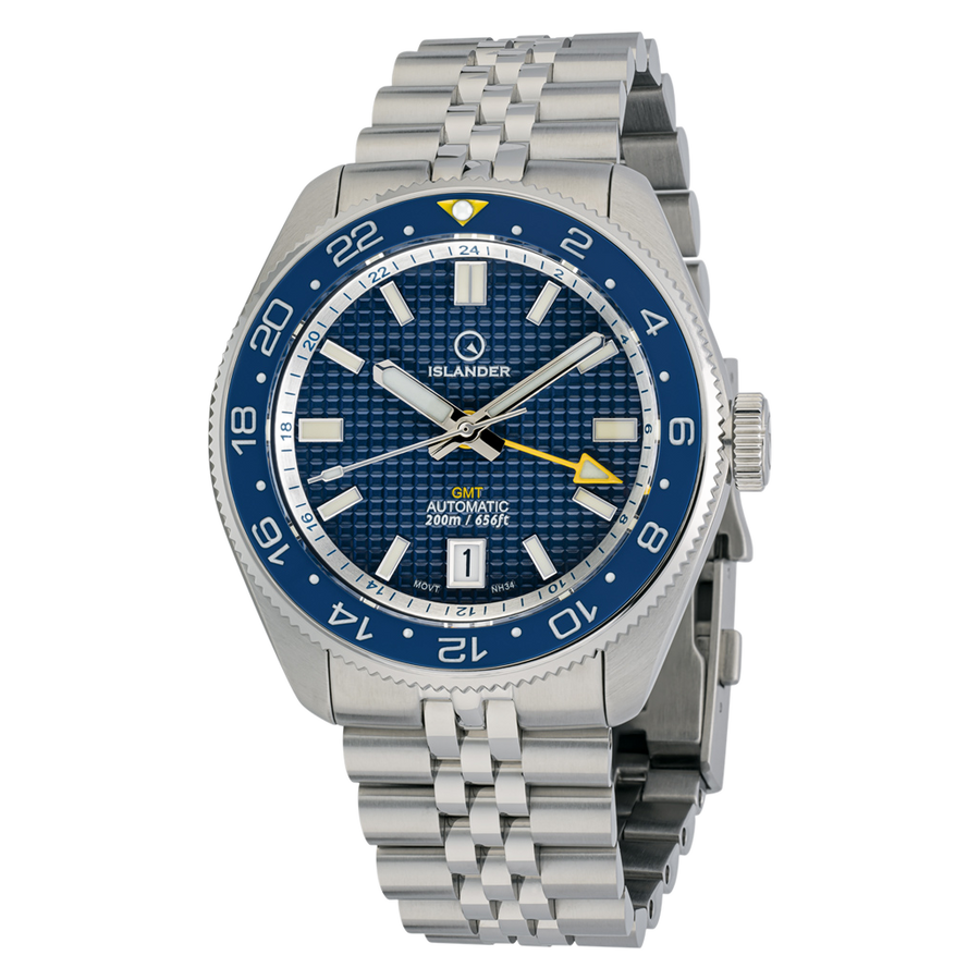 Islander Watch Automatic GMT Blue Waffle Dial #ISL-214