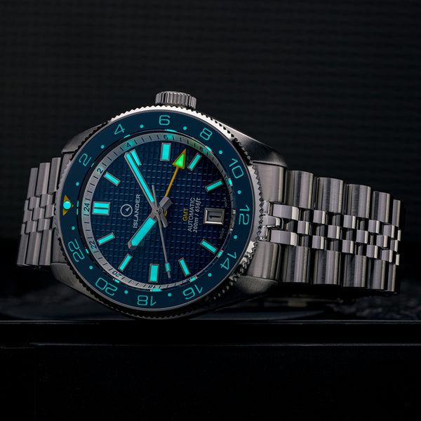 Islander Watch Automatic GMT Blue Waffle Dial #ISL-214