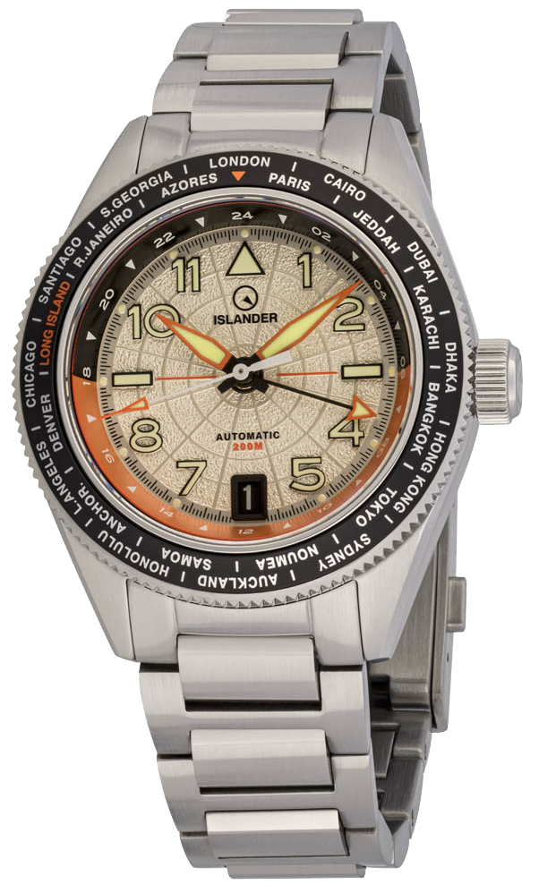 WORLD QUARTZ 大理石　360度回転時計 Islander Watch Calabro GMT World Time Silver #ISL-317