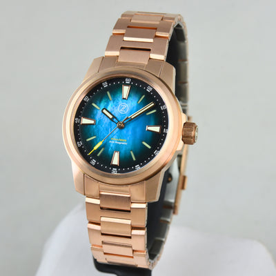 Zelos Aurora Field 38mm Bronze Teal MOP (Pre-owned)
