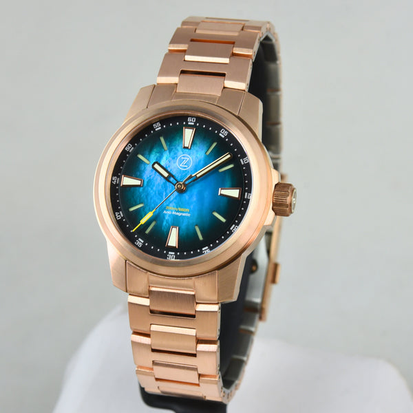 Zelos Aurora Field 38mm Bronze Teal MOP (Pre-owned)