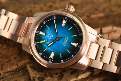 Zelos Aurora Field 38mm Bronze Teal MOP (Pre-owned)
