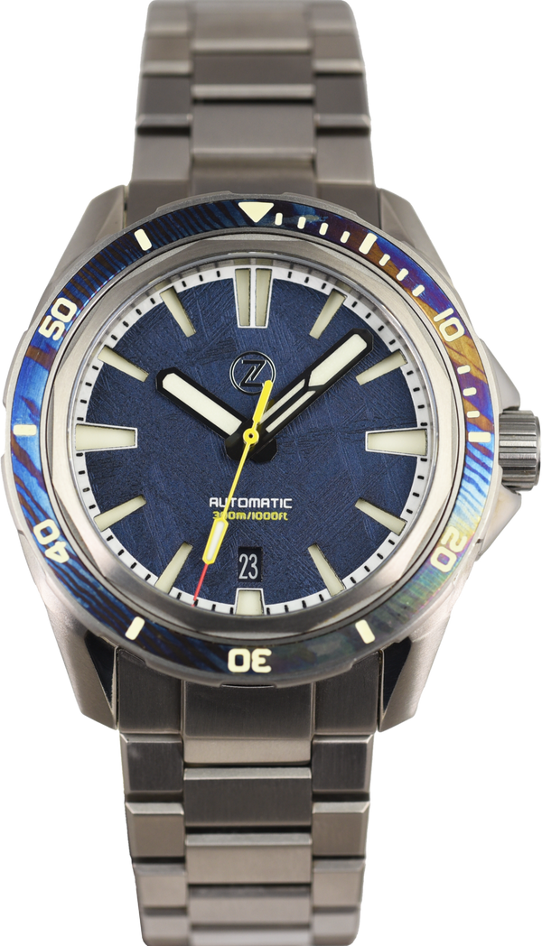 Zelos Swordfish Ti 42mm Blue Mete/TiDamascus (Pre-owned)