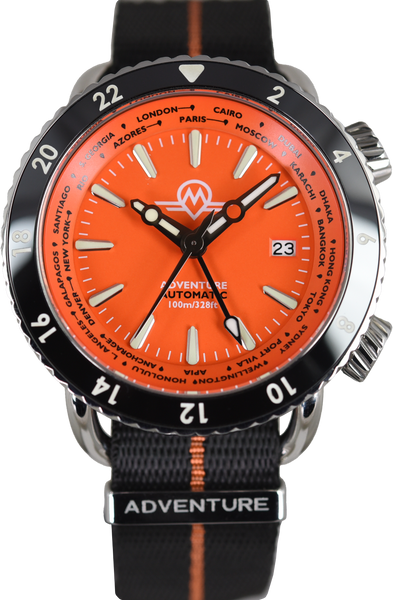 Monro Adventure MA-3 GMT World Timer Sunset Orange (Pre-owned