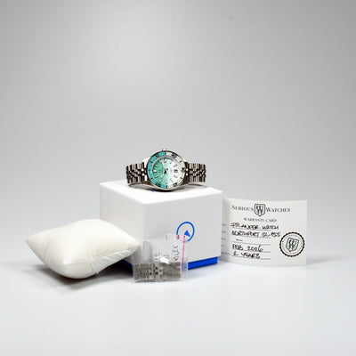 Islander Watch Northport Hi-Beat Automatic Seafoam Green and White Ripple Dial #ISL-155 (Pre-owned)
