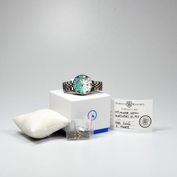 Islander Watch Northport Hi-Beat Automatic Seafoam Green and White Ripple Dial #ISL-155 (Pre-owned)