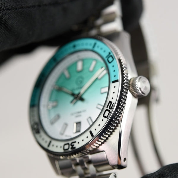Islander Watch Northport Hi-Beat Automatic Seafoam Green and White Ripple Dial #ISL-155 (Pre-owned)