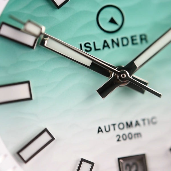 Islander Watch Northport Hi-Beat Automatic Seafoam Green and White Ripple Dial #ISL-155 (Pre-owned)