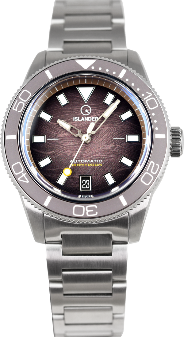 Islander Watch Bayport Automatic Warm Grey Wave Dial #ISL-314 (Pre-owned)