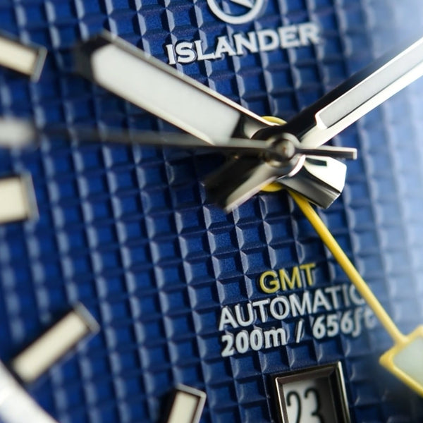Islander Watch Automatic GMT Blue Waffle Dial #ISL-214 (Pre-owned)