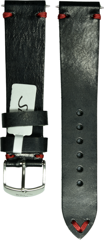 Sinn Cowhide Vintage-Style Black Strap Red Seam 20mm