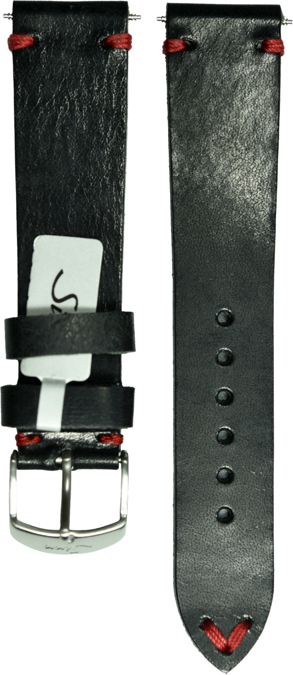 Sinn Cowhide Vintage-Style Black Strap Red Seam 20mm