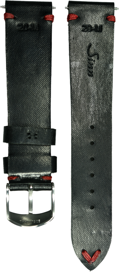 Sinn Cowhide Vintage-Style Black Strap Red Seam 20mm