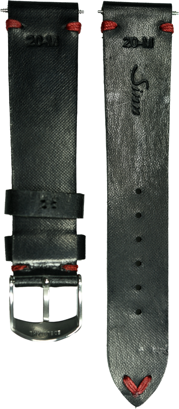 Sinn Cowhide Vintage-Style Black Strap Red Seam 20mm